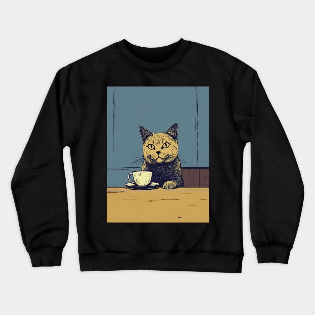 cat enjoy coffee Crewneck Sweatshirt by Maverick Media